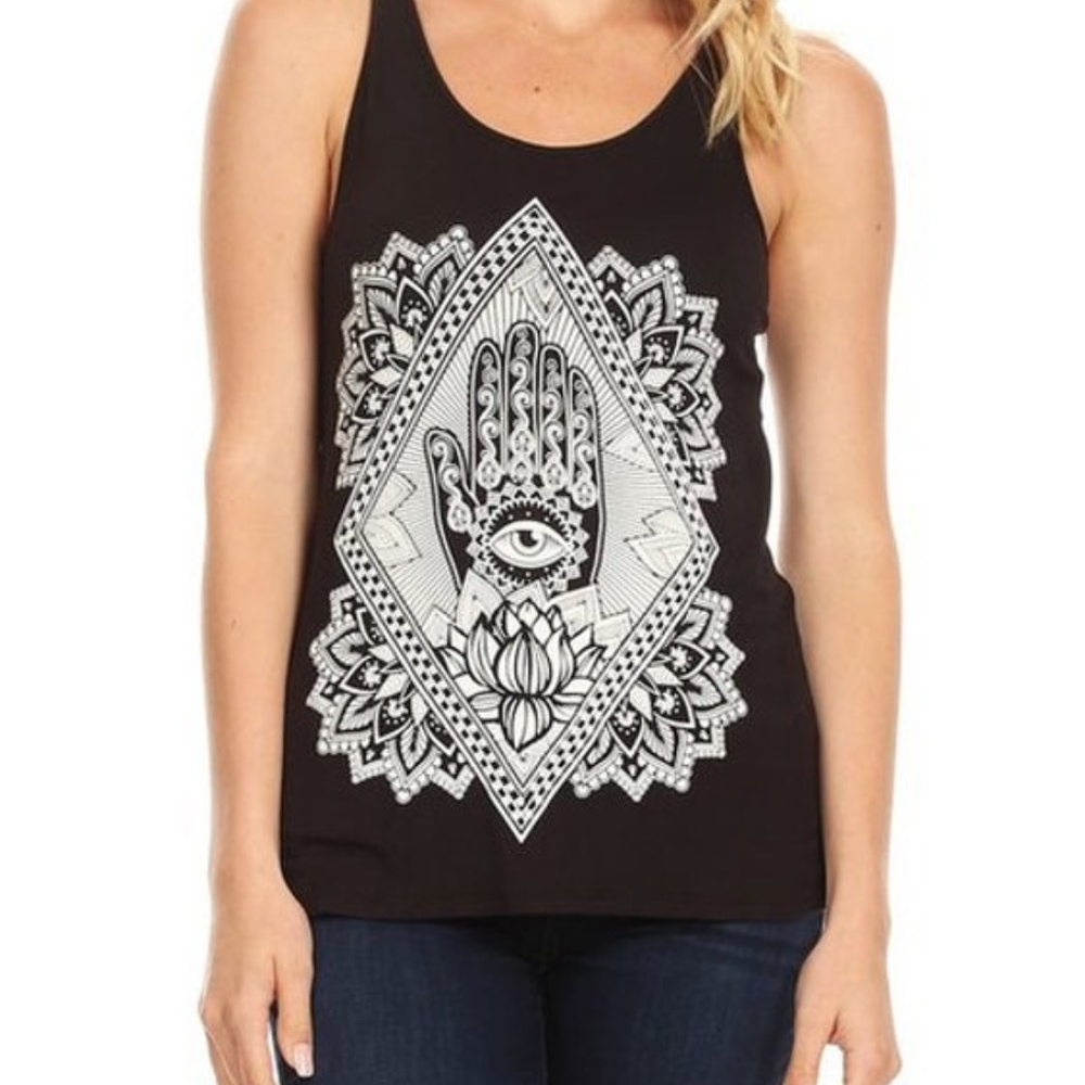 Hamsa Racerback Black Tank Top